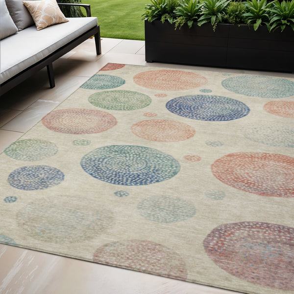HomeRoots 5' Stylish Ivory and Peach Geometric Area Rug for Indoor and Outdoor Use – Durable, Washable Design 5' X 8' 625062