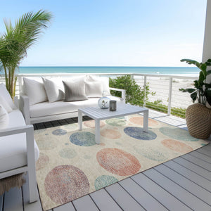 HomeRoots 5' Stylish Ivory and Peach Geometric Area Rug for Indoor and Outdoor Use – Durable, Washable Design 5' X 8' 625062