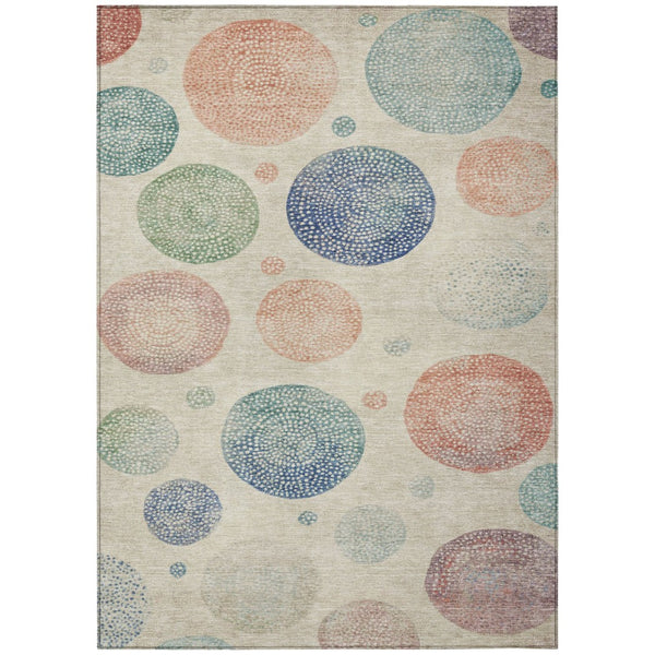 HomeRoots 5' Stylish Ivory and Peach Geometric Area Rug for Indoor and Outdoor Use – Durable, Washable Design 5' X 8' 625062