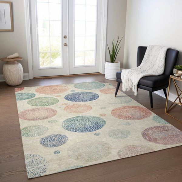 HomeRoots 5' Stylish Ivory and Peach Geometric Area Rug for Indoor and Outdoor Use – Durable, Washable Design 5' X 8' 625062