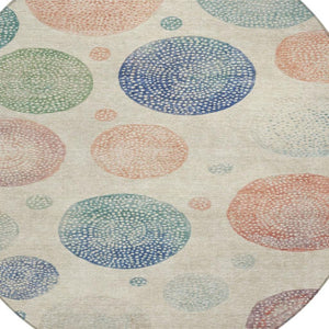 HomeRoots 5' Stylish Ivory and Peach Geometric Area Rug for Indoor and Outdoor Use – Durable, Washable Design 8' Round 625063