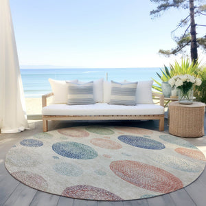 HomeRoots 5' Stylish Ivory and Peach Geometric Area Rug for Indoor and Outdoor Use – Durable, Washable Design 8' Round 625063