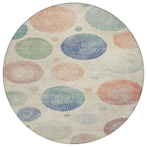 HomeRoots 5' Stylish Ivory and Peach Geometric Area Rug for Indoor and Outdoor Use – Durable, Washable Design 8' Round 625063