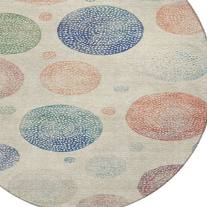 HomeRoots 5' Stylish Ivory and Peach Geometric Area Rug for Indoor and Outdoor Use – Durable, Washable Design 8' Round 625063