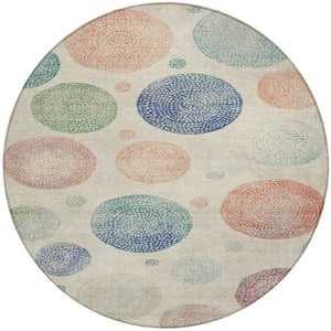 HomeRoots 5' Stylish Ivory and Peach Geometric Area Rug for Indoor and Outdoor Use – Durable, Washable Design 8' Round 625063