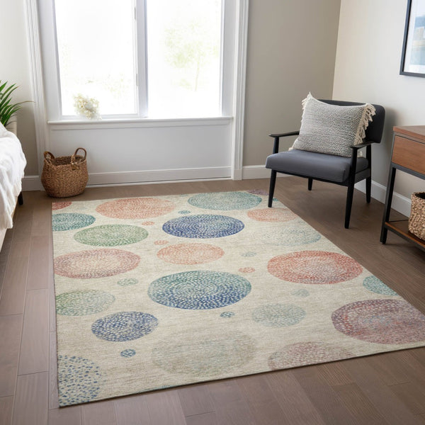 HomeRoots 5' Stylish Ivory and Peach Geometric Area Rug for Indoor and Outdoor Use – Durable, Washable Design 8' X 10' 625064