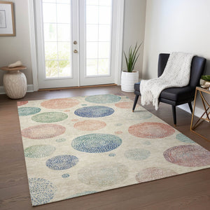 HomeRoots 5' Stylish Ivory and Peach Geometric Area Rug for Indoor and Outdoor Use – Durable, Washable Design 9' X 12' 625065