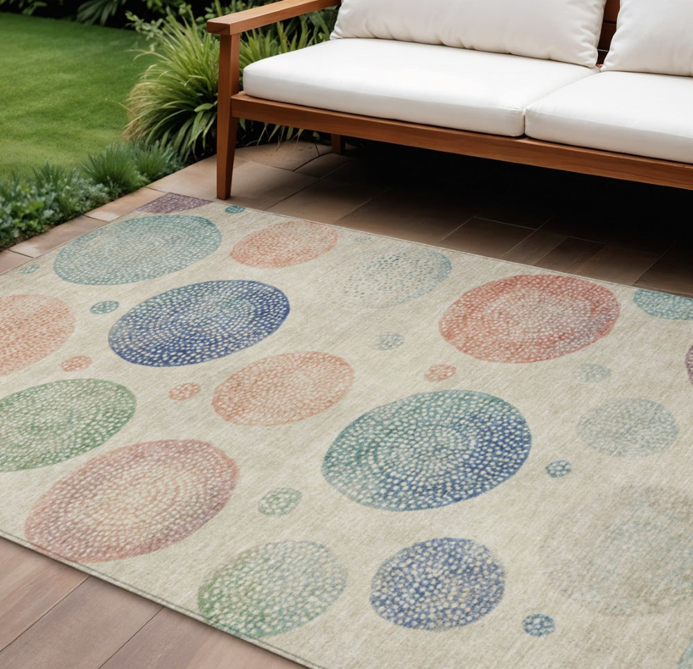 HomeRoots 5' Stylish Ivory and Peach Geometric Area Rug for Indoor and Outdoor Use – Durable, Washable Design 10' X 14' 625066