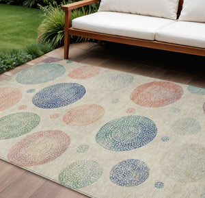 HomeRoots 5' Stylish Ivory and Peach Geometric Area Rug for Indoor and Outdoor Use – Durable, Washable Design 10' X 14' 625066