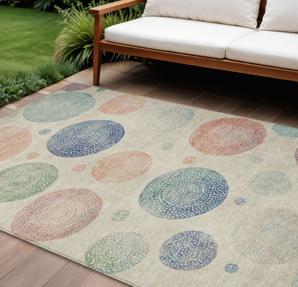 HomeRoots 5' Stylish Ivory and Peach Geometric Area Rug for Indoor and Outdoor Use – Durable, Washable Design 10' X 14' 625066