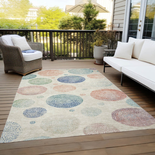 HomeRoots 5' Stylish Ivory and Peach Geometric Area Rug for Indoor and Outdoor Use – Durable, Washable Design 10' X 14' 625066