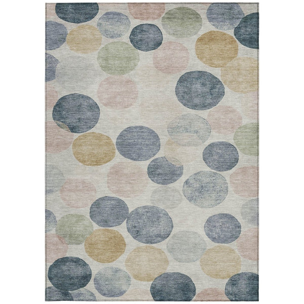HomeRoots 5' Stylish Geometric Indoor/Outdoor Area Rug in Beige, Navy Blue & Gold - Washable & Durable Design 5' X 8' 625074