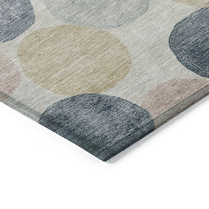 HomeRoots 5' Stylish Geometric Indoor/Outdoor Area Rug in Beige, Navy Blue & Gold - Washable & Durable Design 8' Round 625075