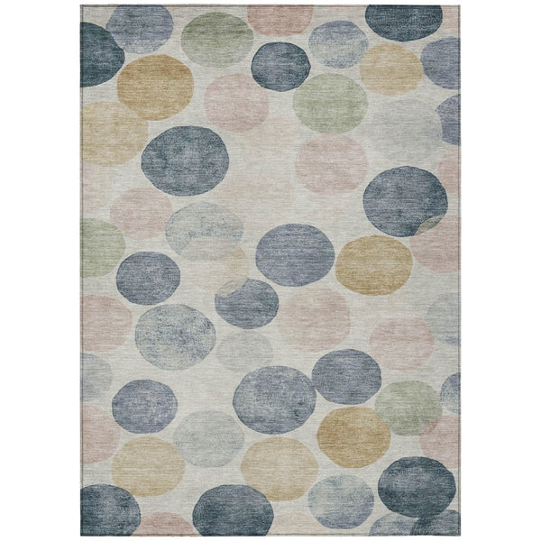 HomeRoots 5' Stylish Geometric Indoor/Outdoor Area Rug in Beige, Navy Blue & Gold - Washable & Durable Design 8' X 10' 625076