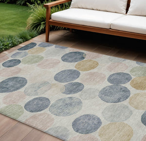 HomeRoots 5' Stylish Geometric Indoor/Outdoor Area Rug in Beige, Navy Blue & Gold - Washable & Durable Design 10' X 14' 625078