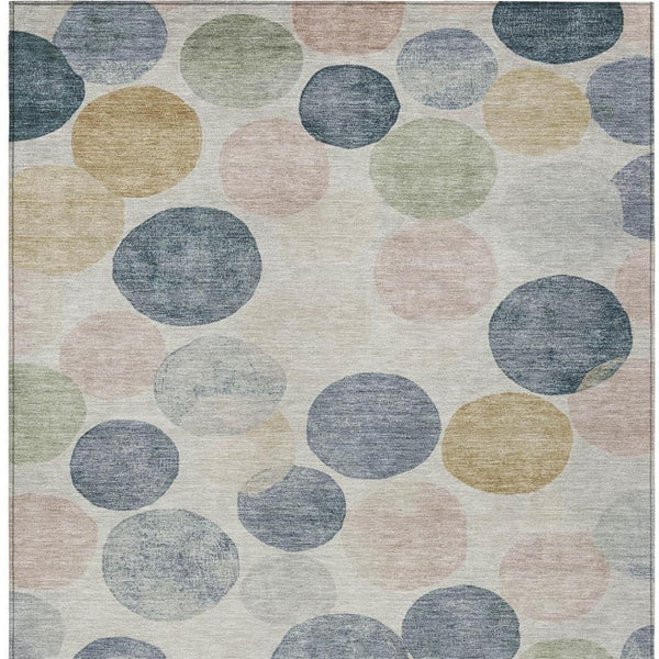 HomeRoots 5' Stylish Geometric Indoor/Outdoor Area Rug in Beige, Navy Blue & Gold - Washable & Durable Design 10' X 14' 625078