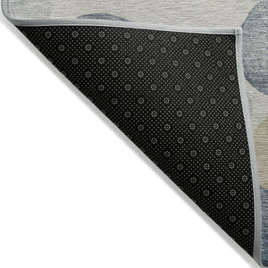 HomeRoots 5' Stylish Geometric Indoor/Outdoor Area Rug in Beige, Navy Blue & Gold - Washable & Durable Design 10' X 14' 625078