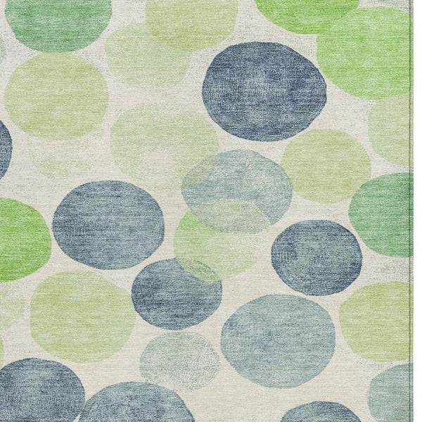 HomeRoots 5' Bold Modern Geometric Indoor Outdoor Area Rug in Navy Blue, Lime Green & Ivory – Washable! 5' X 8' 625086