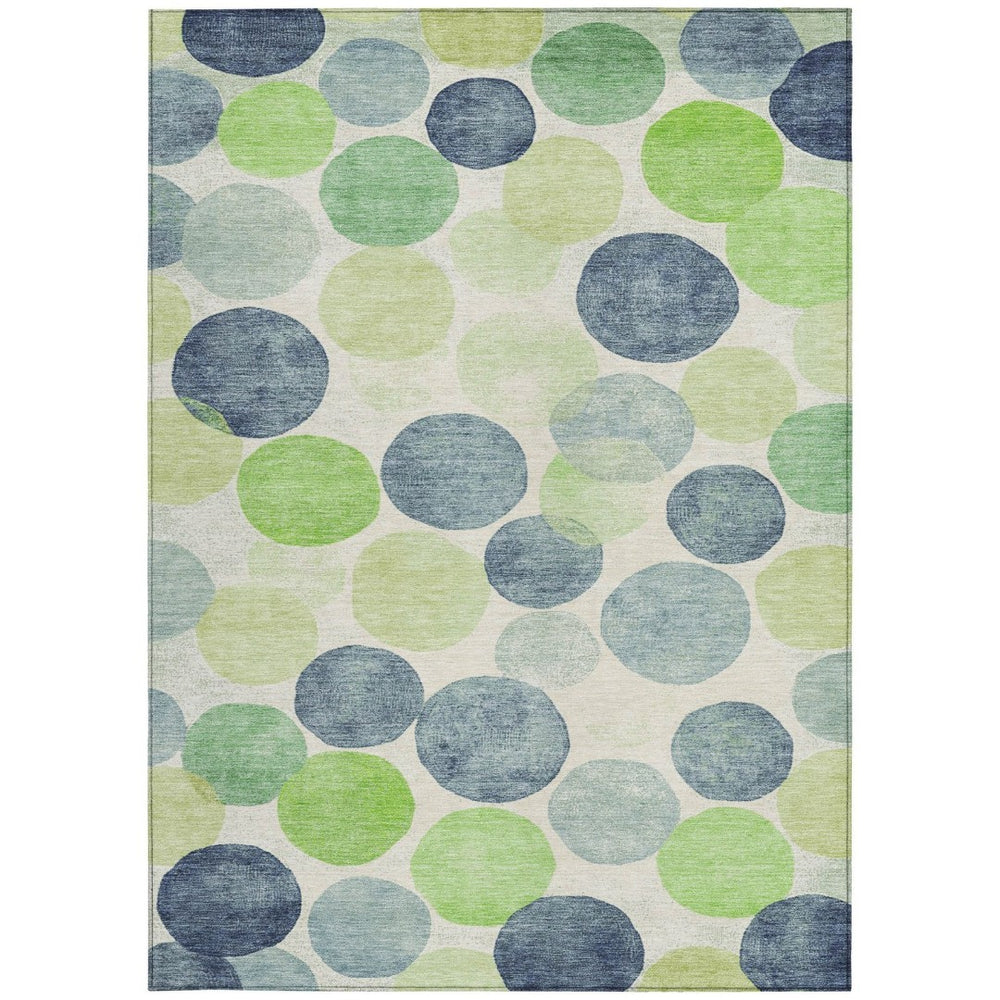 HomeRoots 5' Bold Modern Geometric Indoor Outdoor Area Rug in Navy Blue, Lime Green & Ivory – Washable! 5' X 8' 625086