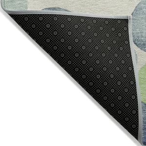 HomeRoots 5' Bold Modern Geometric Indoor Outdoor Area Rug in Navy Blue, Lime Green & Ivory – Washable! 8' Round 625087