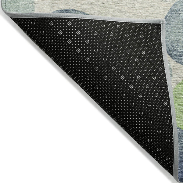 HomeRoots 5' Bold Modern Geometric Indoor Outdoor Area Rug in Navy Blue, Lime Green & Ivory – Washable! 8' Round 625087