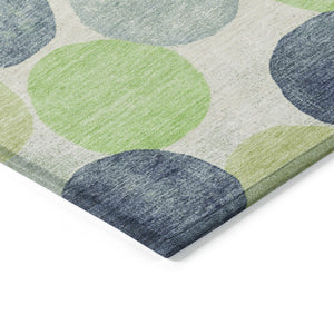 HomeRoots 5' Bold Modern Geometric Indoor Outdoor Area Rug in Navy Blue, Lime Green & Ivory – Washable! 8' Round 625087