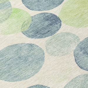 HomeRoots 5' Bold Modern Geometric Indoor Outdoor Area Rug in Navy Blue, Lime Green & Ivory – Washable! 8' Round 625087