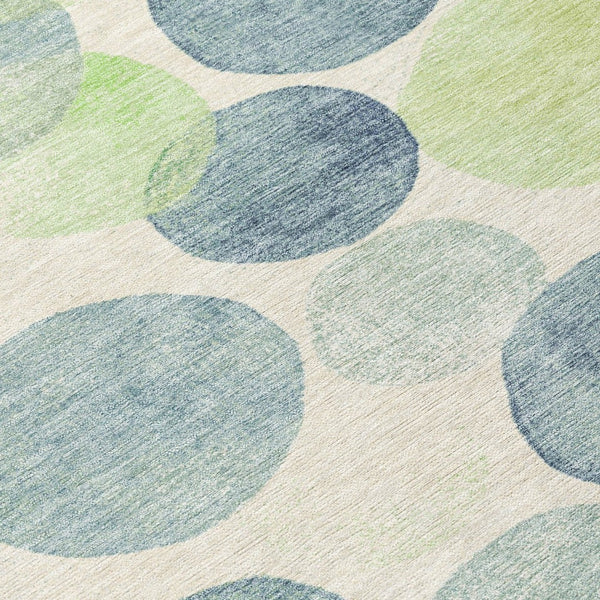 HomeRoots 5' Bold Modern Geometric Indoor Outdoor Area Rug in Navy Blue, Lime Green & Ivory – Washable! 8' Round 625087