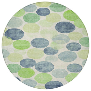 HomeRoots 5' Bold Modern Geometric Indoor Outdoor Area Rug in Navy Blue, Lime Green & Ivory – Washable! 8' Round 625087