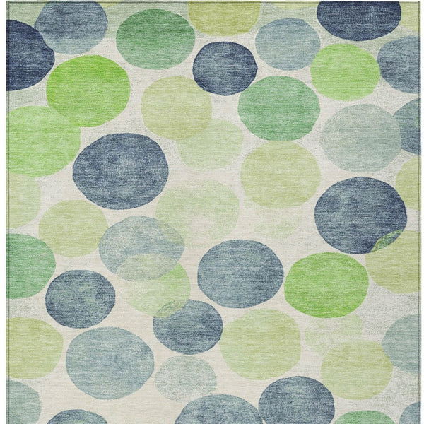 HomeRoots 5' Bold Modern Geometric Indoor Outdoor Area Rug in Navy Blue, Lime Green & Ivory – Washable! 8' X 10' 625088