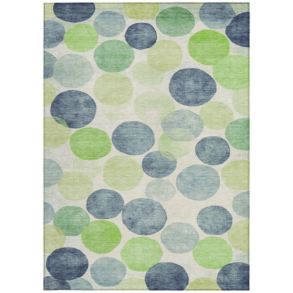 HomeRoots 5' Bold Modern Geometric Indoor Outdoor Area Rug in Navy Blue, Lime Green & Ivory – Washable! 8' X 10' 625088