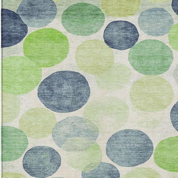 HomeRoots 5' Bold Modern Geometric Indoor Outdoor Area Rug in Navy Blue, Lime Green & Ivory – Washable! 8' X 10' 625088