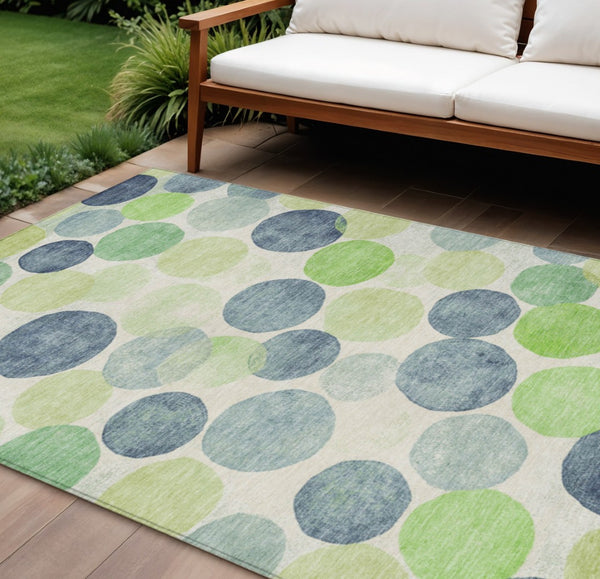 HomeRoots 5' Bold Modern Geometric Indoor Outdoor Area Rug in Navy Blue, Lime Green & Ivory – Washable! 9' X 12' 625089
