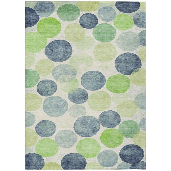 HomeRoots 5' Bold Modern Geometric Indoor Outdoor Area Rug in Navy Blue, Lime Green & Ivory – Washable! 9' X 12' 625089
