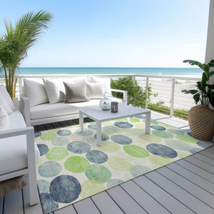 HomeRoots 5' Bold Modern Geometric Indoor Outdoor Area Rug in Navy Blue, Lime Green & Ivory – Washable! 10' X 14' 625090
