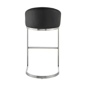 English Elm Ambrie Brushed Stainless 30" Bar Stool with Black Faux Leather, Cantilever Base, Durable 250lb Capacity B2736P354318