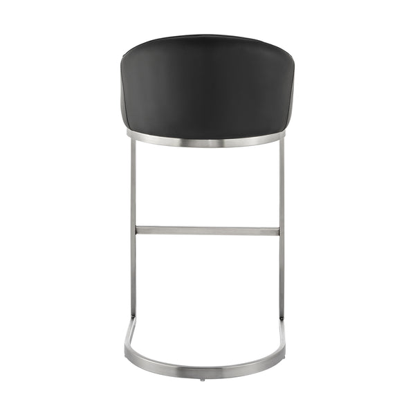 English Elm Ambrie Brushed Stainless 30" Bar Stool with Black Faux Leather, Cantilever Base, Durable 250lb Capacity B2736P354318