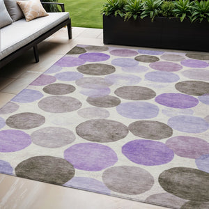 HomeRoots 5' Stylish Geometric Washable Area Rug in Purple, Brown, and Ivory for Indoor & Outdoor Use 5' X 8' 625098