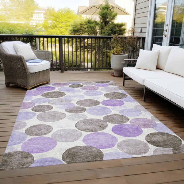 HomeRoots 5' Stylish Geometric Washable Area Rug in Purple, Brown, and Ivory for Indoor & Outdoor Use 5' X 8' 625098