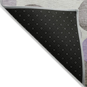HomeRoots 5' Stylish Geometric Washable Area Rug in Purple, Brown, and Ivory for Indoor & Outdoor Use 8' Round 625099