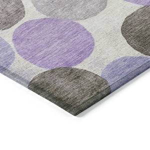 HomeRoots 5' Stylish Geometric Washable Area Rug in Purple, Brown, and Ivory for Indoor & Outdoor Use 8' Round 625099