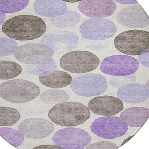 HomeRoots 5' Stylish Geometric Washable Area Rug in Purple, Brown, and Ivory for Indoor & Outdoor Use 8' Round 625099