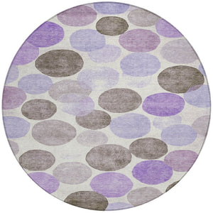 HomeRoots 5' Stylish Geometric Washable Area Rug in Purple, Brown, and Ivory for Indoor & Outdoor Use 8' Round 625099