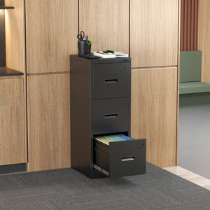 English Elm 3 Drawer Metal Vertical File Cabinet with Lock, Anti-Tilt, Quiet Ball-Bearing Slides and Label Holders for A4 Legal Letter Storage Black T2398P342715