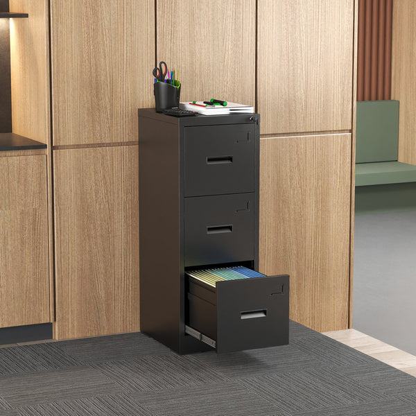 English Elm 3 Drawer Metal Vertical File Cabinet with Lock, Anti-Tilt, Quiet Ball-Bearing Slides and Label Holders for A4 Legal Letter Storage Black T2398P342715