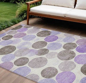 HomeRoots 5' Stylish Geometric Washable Area Rug in Purple, Brown, and Ivory for Indoor & Outdoor Use 8' X 10' 625100