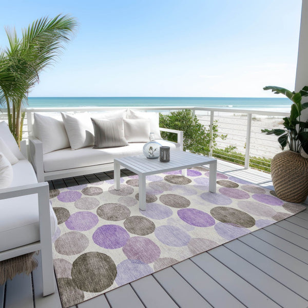 HomeRoots 5' Stylish Geometric Washable Area Rug in Purple, Brown, and Ivory for Indoor & Outdoor Use 8' X 10' 625100