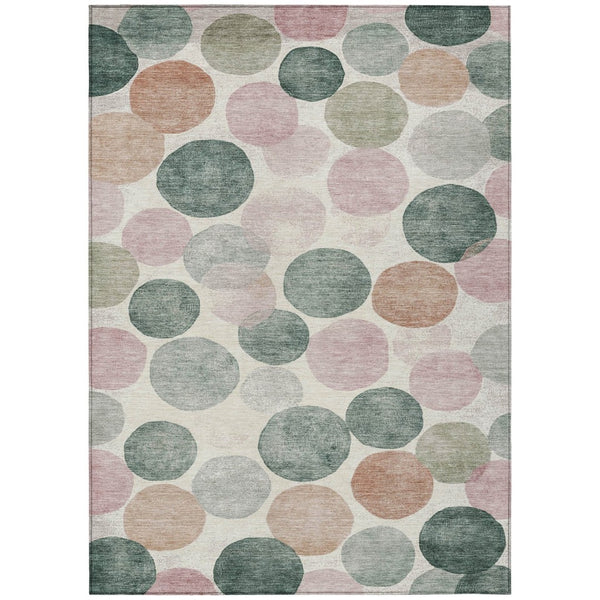HomeRoots 5' Salmon Green and Peach Geometric Area Rug - Stylish, Washable, Indoor/Outdoor Comfort for All Spaces 5' X 8' 625110