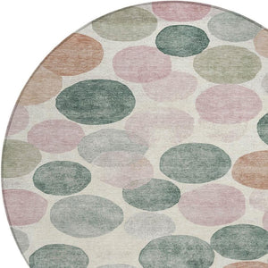 HomeRoots 5' Salmon Green and Peach Geometric Area Rug - Stylish, Washable, Indoor/Outdoor Comfort for All Spaces 8' Round 625111