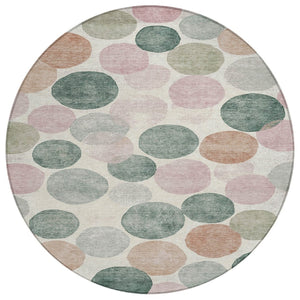 HomeRoots 5' Salmon Green and Peach Geometric Area Rug - Stylish, Washable, Indoor/Outdoor Comfort for All Spaces 8' Round 625111